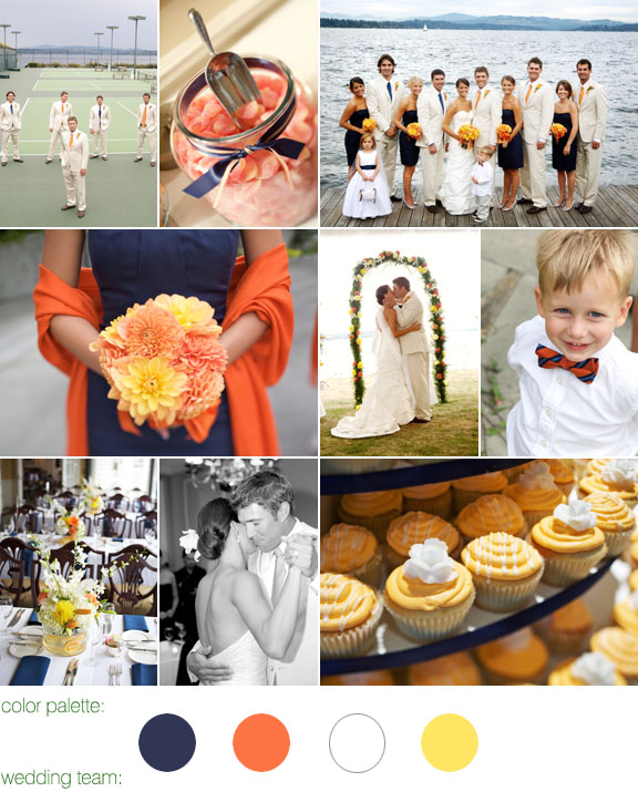 real wedding, navy and orange color palette, photos by: one thousand words photography